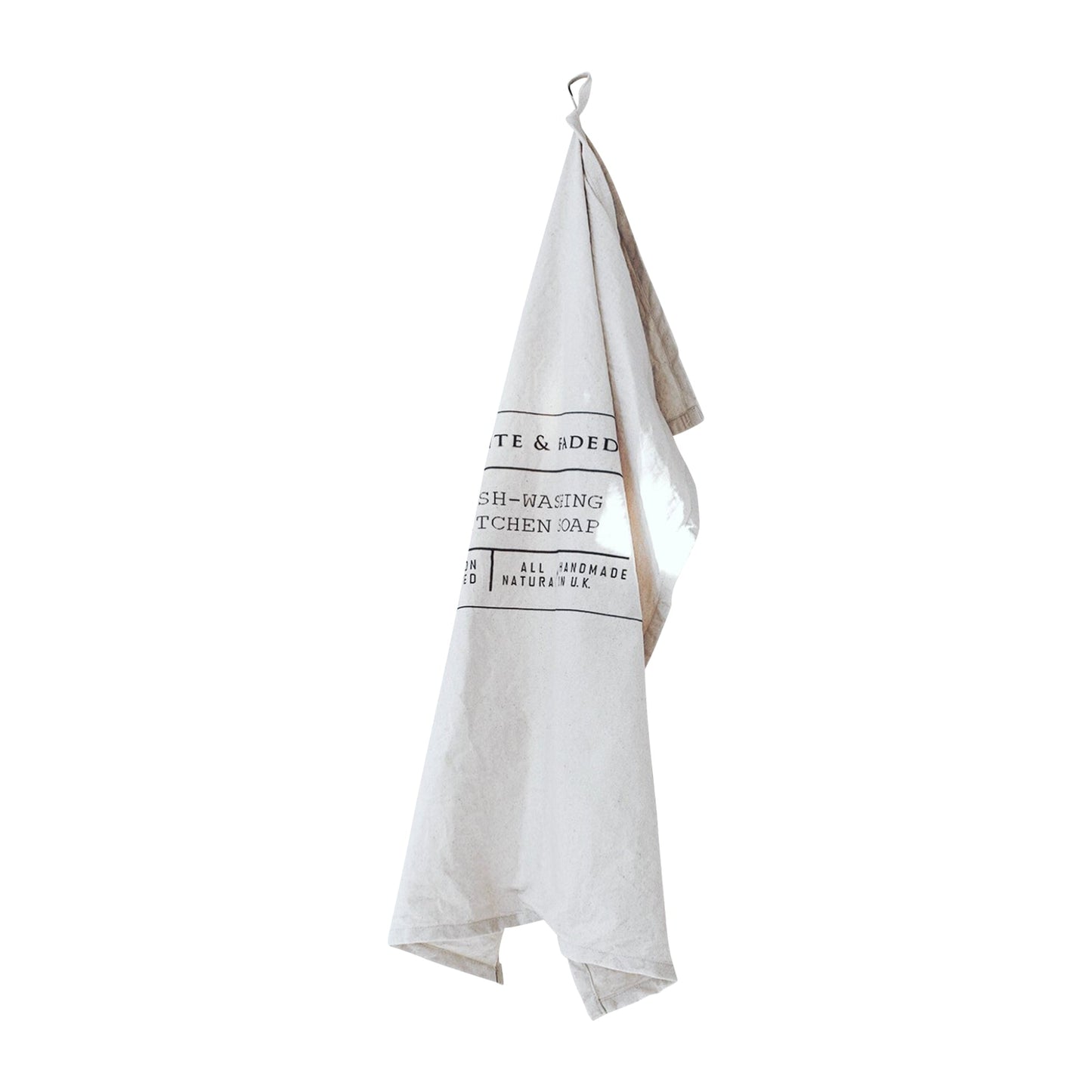 Handmade 100% Cotton Tea Towel in White - White & Faded