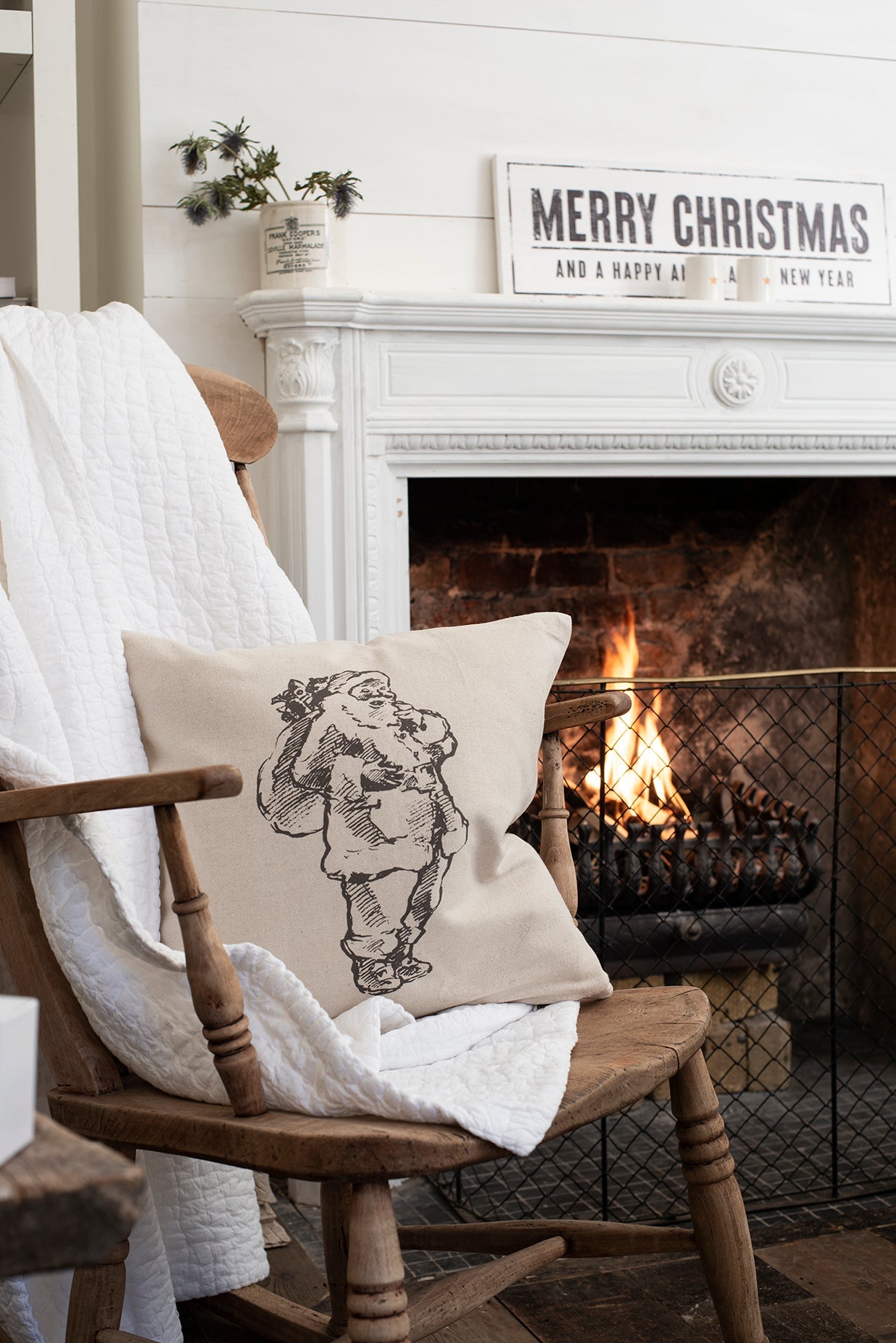 Father Christmas Pillow Cover - White & Faded