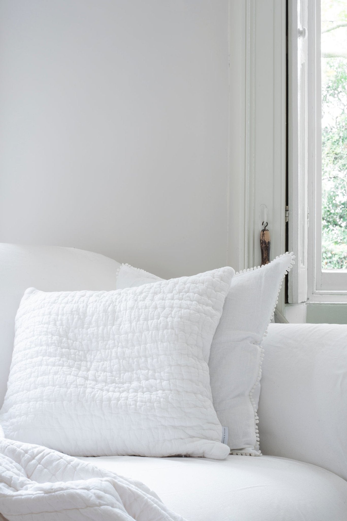 Hand-Stitched Pillowcase / Cushion Cover, Organic 100% Cotton (Square, 2 Sizes) - White - White & Faded