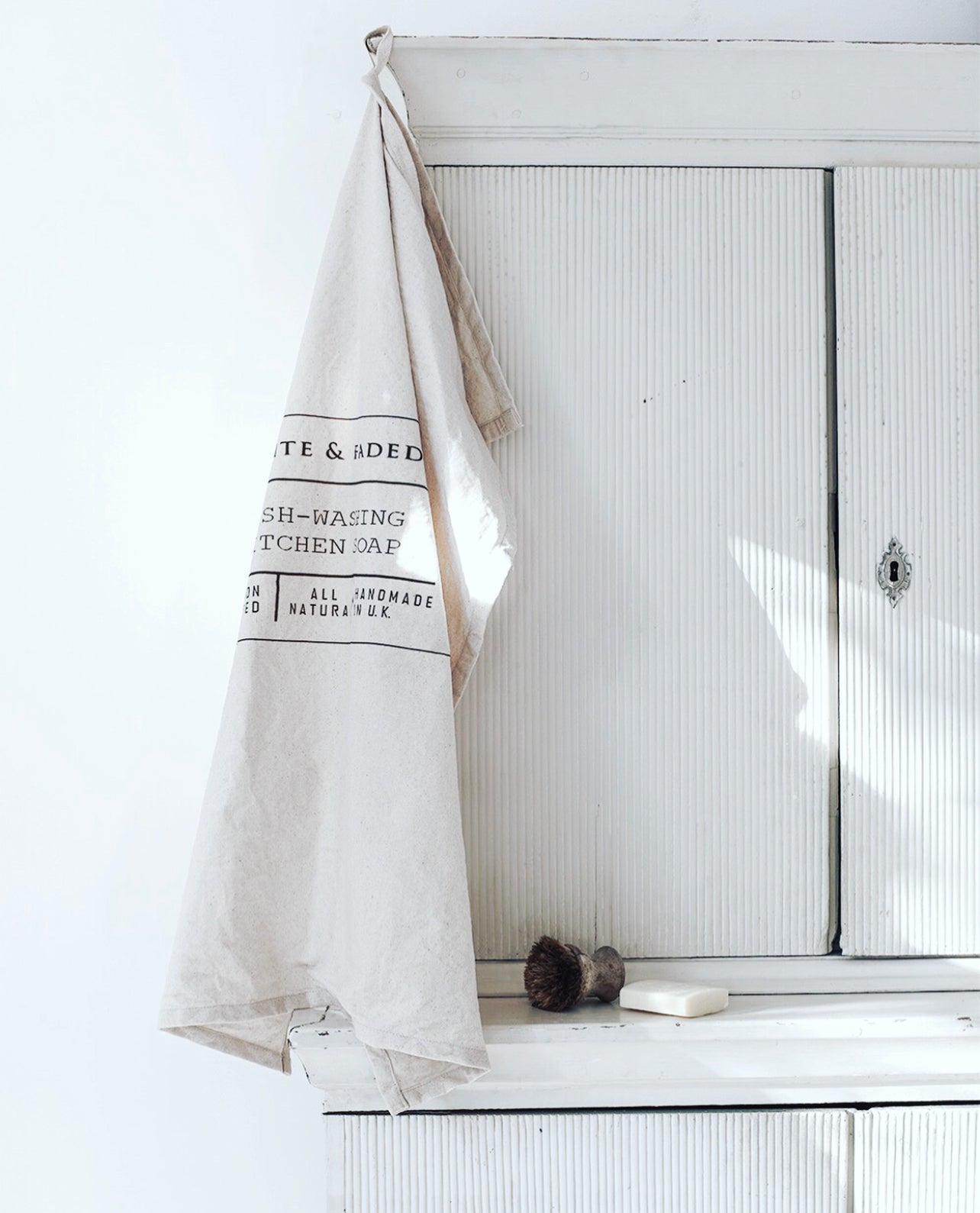 Handmade 100% Cotton Tea Towel in White - White & Faded